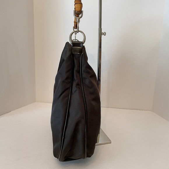 Gucci Brown Nylon Bamboo handle Shoulder Bag/ Rare Vintage - Picture 6 of 16